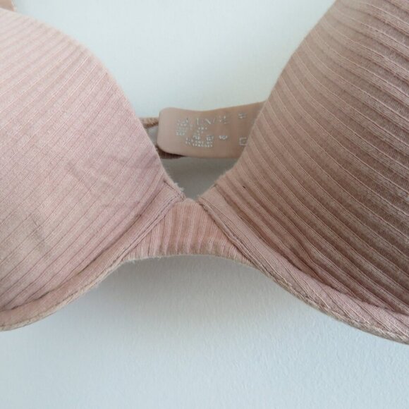 LOUNGE T-Shirt Bra in Ribbed Taupe Nude Comfort Neutral Minimalist - Size 34F - Picture 6 of 12
